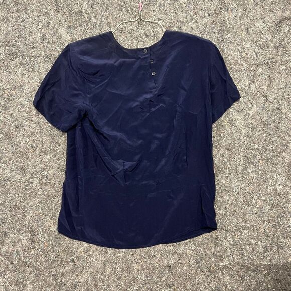 Character Club Blouse Women 8 Blue Short Sleeve Padded Shoulders Shirt - Picture 10 of 10